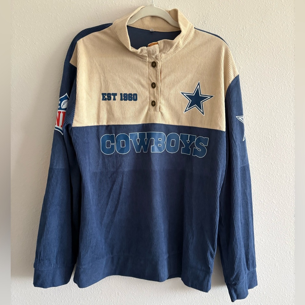 Dallas Cowboys Faux-Corduroy Pullover Shirt 1/4-Button Mock-Neck Women’s Large